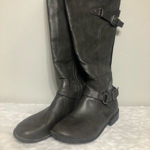 Dark grey below the knee boots